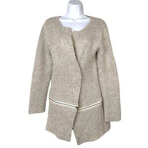 PATRIZIA LUCA MILANO Zip Detail Knit Midi Cardigan Sweater Sz S Melange Beige